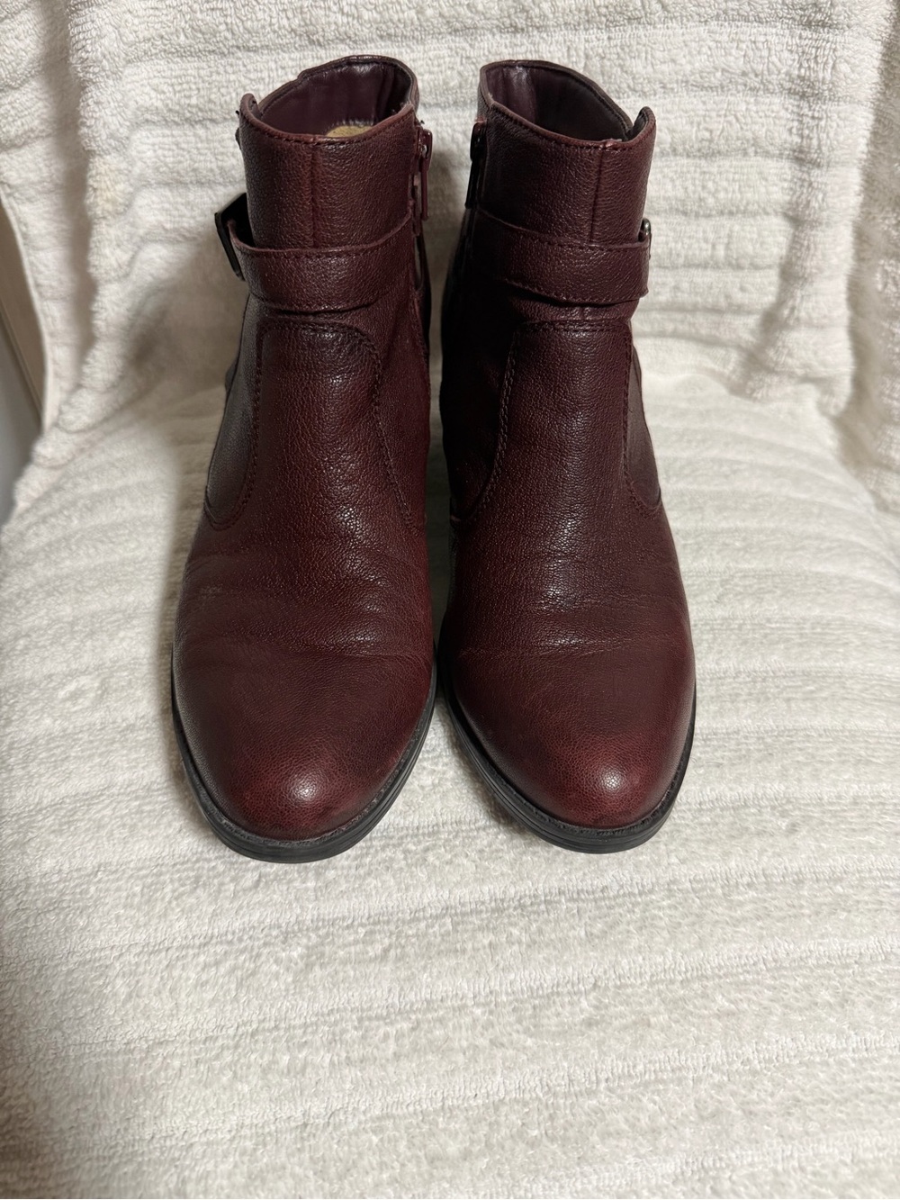 Naturalizer Women Leather Ankle Boots - Burgundy Buckle Strap Size 8.5